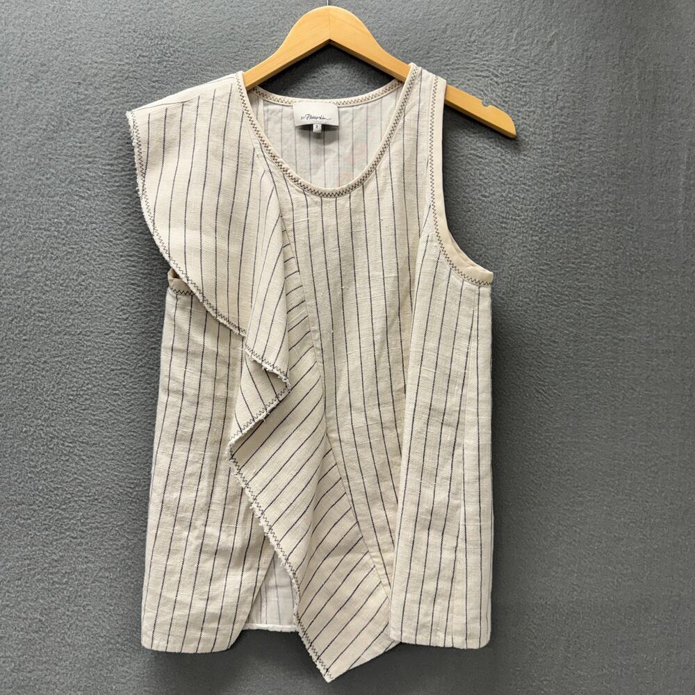 3.1 Philip Lim Top Womens 2 Linen Coastal Sleeveless Faux Wrap + Silk Trim
